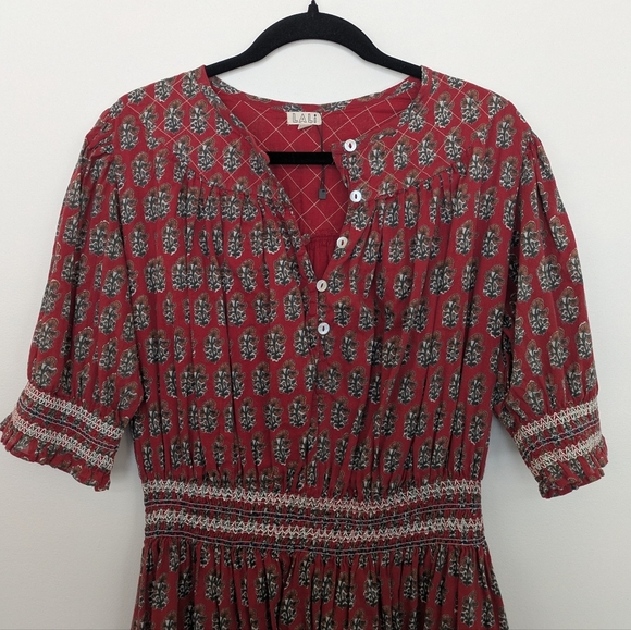 Lali Eleanor 3-Quarter Cuff Sleeve Smocked Lace Waist Dress, Block Print - Picture 3 of 9